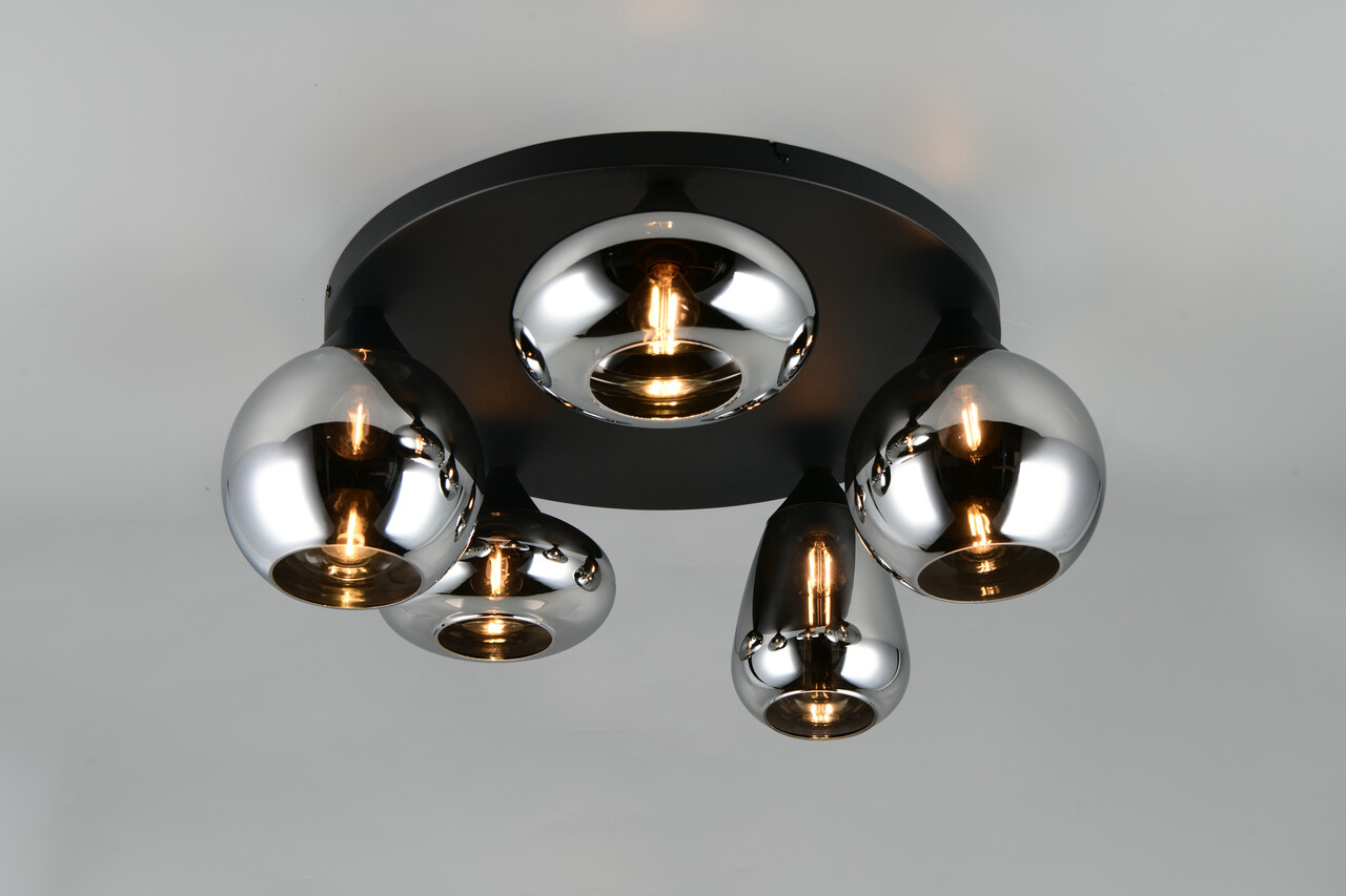 Plafoniera Lumina, TRIO, 50x24.5 cm, 10W, 5x E14, metal, negru mat/argintiu - imagine 5